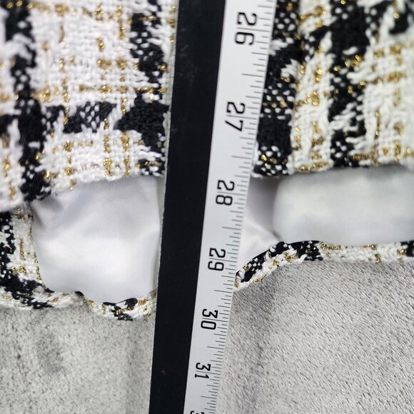 Womens Shein Black White & Gold Checkered Tweed Blazer Jacket Double Breasted L - Picture 11 of 11